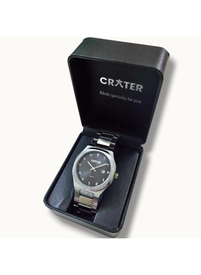 كريتر  ساعة كريتر (CRATER) للرجال – تصميم ملكي فاخر من الستانلس ستيل، مينا كلاسيكي مع عرض التاريخ، مقاومة للماء – تشمل علبة الماركة (فضي /أسود ). - Image 5